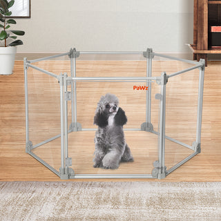 Pawz Pet Playpen Transparent Acrylic Clear Folding Dog Fence Kennel 6 Panel-1836526619263635462