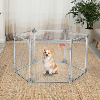 Pawz Pet Playpen Transparent Acrylic Clear Folding Dog Fence Kennel 6 Panel-1836526619263635463