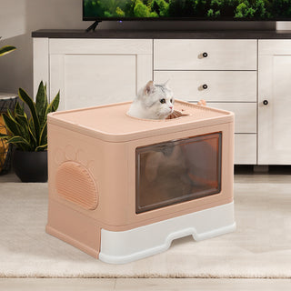 PaWz Foldable Cat Litter Box Tray Enclosed Pink-1831593083196805126