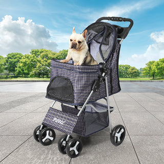 PaWz Large Pet Stroller Dog Cat Carrier Plaid-1836526620060553222