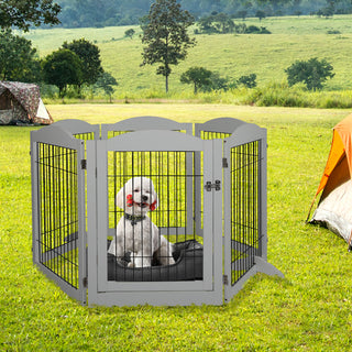 PaWz 6 Panels Pet Dog Playpen Puppy Grey-1831593137391407111