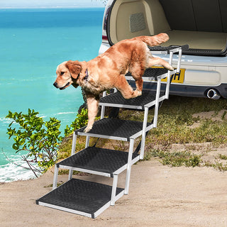 PaWz 6 Steps Dog Ramp Adjustable Height Black-1831593140193202183