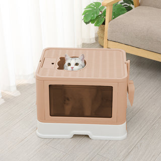 PaWz Foldable Cat Litter Box Tray Enclosed Pink-1831593083196805127