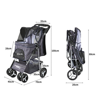 PaWz Large Pet Stroller Dog Cat Carrier Plaid-1836526620060553218