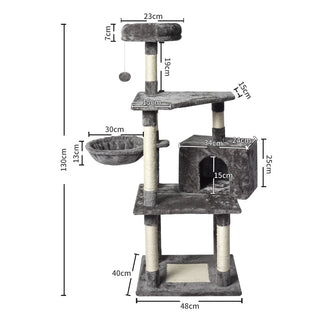 PaWz 130cm Cat Tree Toy Scratching Post Grey-1831593104872968194